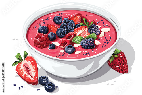 Smoothie Bowl with Fresh Berries and Seeds stock imag isolated vector style