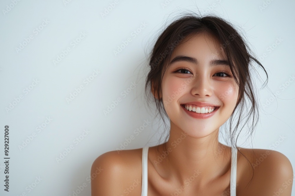 Beautiful young Asian woman smiling and happy created with Generative AI Beautiful young Asian woman smiling and happy created with Generative AI