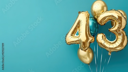 Banner with number 1-100 golden balloon with copy space. forty years anniversary celebration concept on a blue background