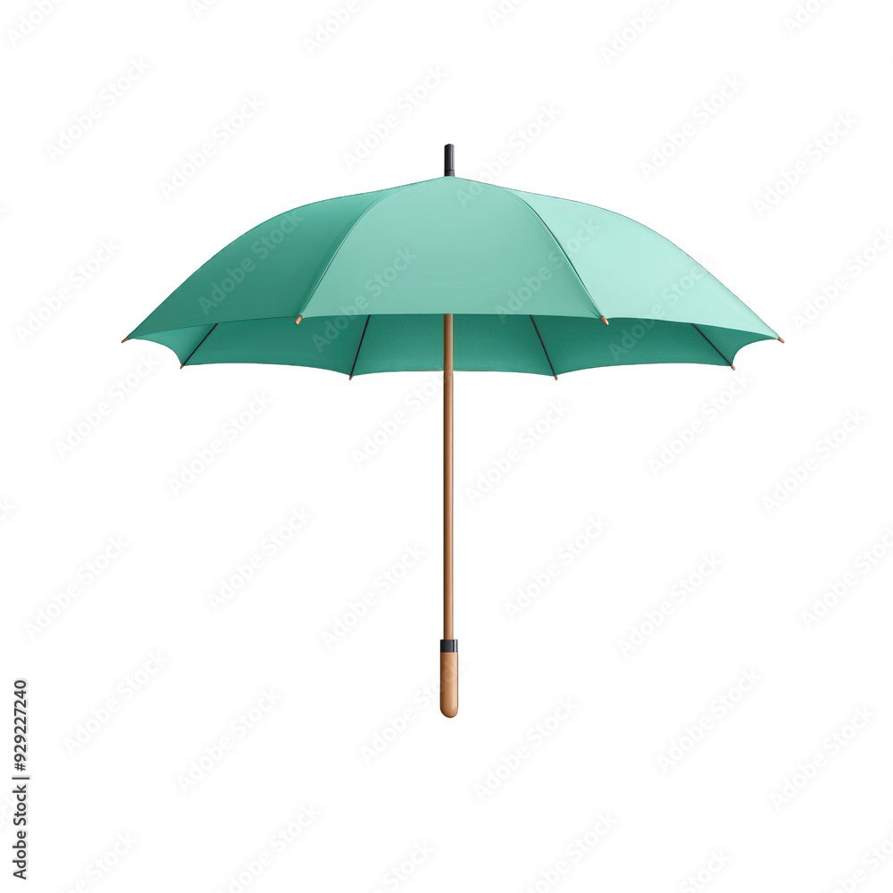 A stylish mint green umbrella with a wooden handle, perfect for rainy days or beach outings, offering protection and fashion. transparent background A stylish mint green umbrella with a wooden handle, perfect for rainy days or beach outings, offering protection and fashion. transparent background