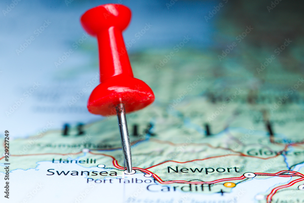 Swansea, Wales pin on map Swansea, Wales pin on map