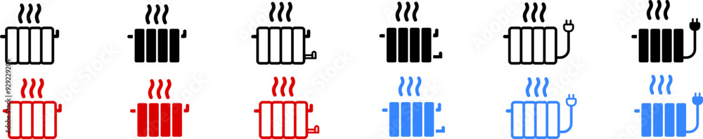 Evaporative heating radiator icon set. Gas and electric heating in the ...