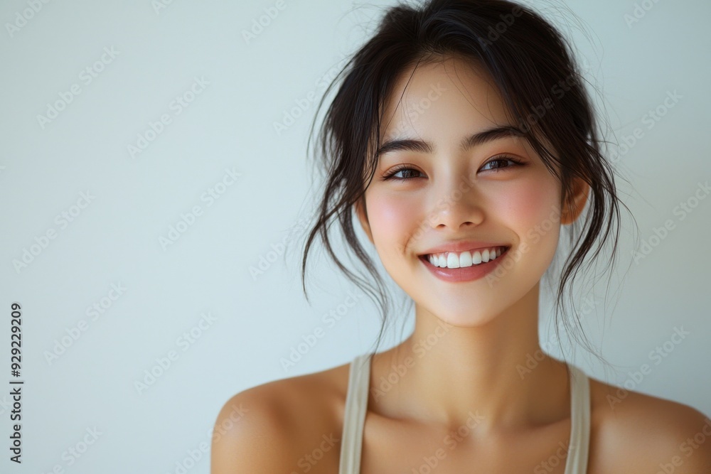 Beautiful young Asian woman smiling and happy created with Generative AI Beautiful young Asian woman smiling and happy created with Generative AI