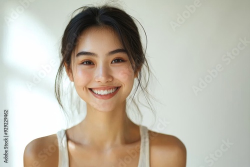 Beautiful young Asian woman smiling and happy created with Generative AI