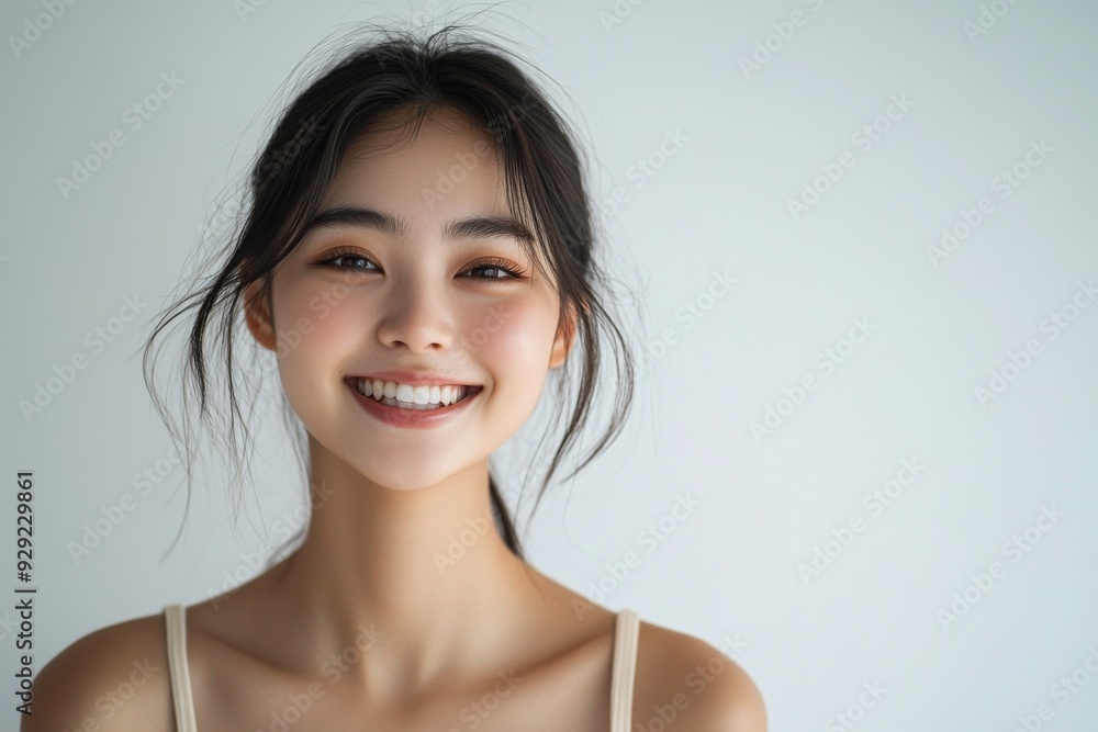 Beautiful young Asian woman smiling and happy created with Generative AI Beautiful young Asian woman smiling and happy created with Generative AI
