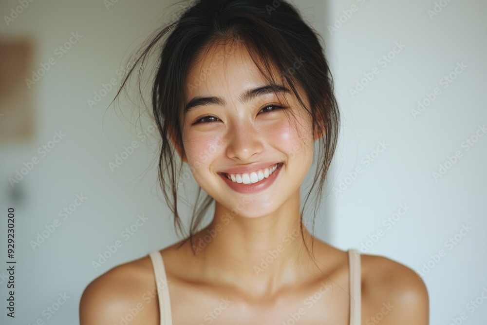 Beautiful young Asian woman smiling and happy created with Generative AI Beautiful young Asian woman smiling and happy created with Generative AI