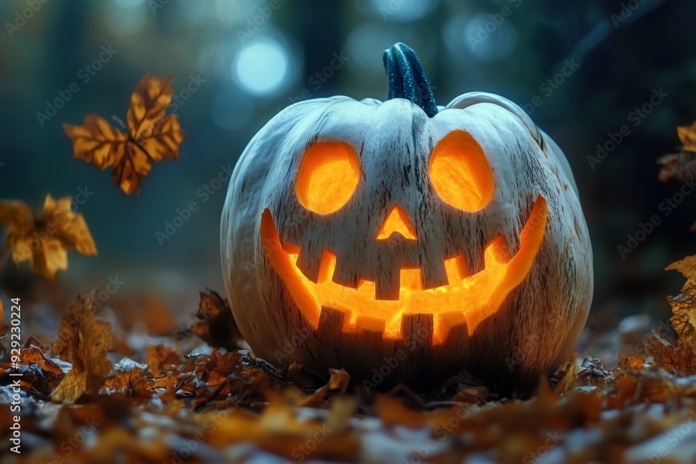 Naklejka premium Halloween fun Pumpkin In A Mystic Forest