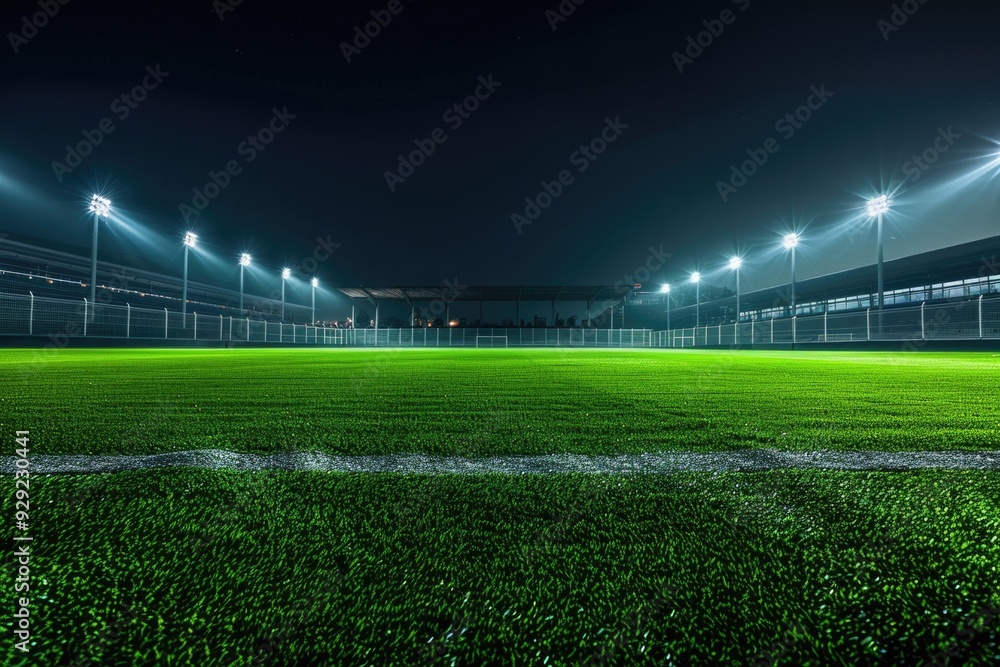 A well-lit soccer field at night, ideal for training or competitions A well-lit soccer field at night, ideal for training or competitions