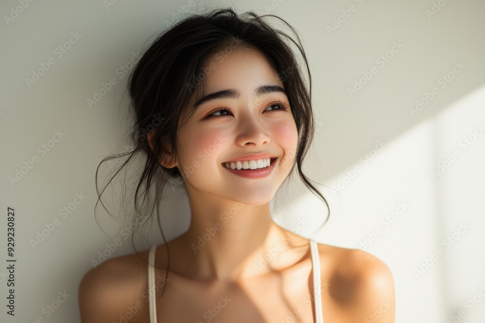 Beautiful young Asian woman smiling and happy created with Generative AI Beautiful young Asian woman smiling and happy created with Generative AI