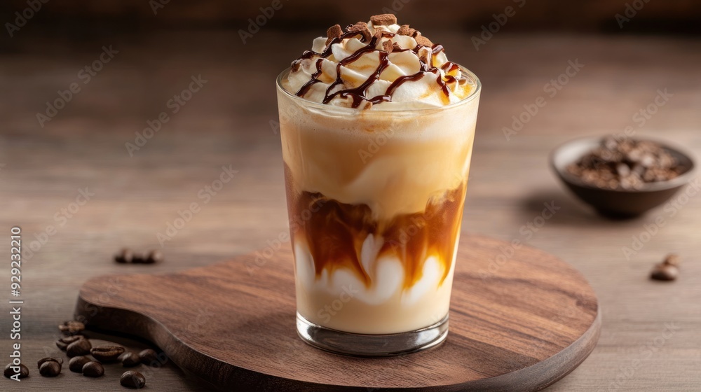 Delicious Coffee Drink with Whipped Cream and Caramel Drizzle Delicious Coffee Drink with Whipped Cream and Caramel Drizzle