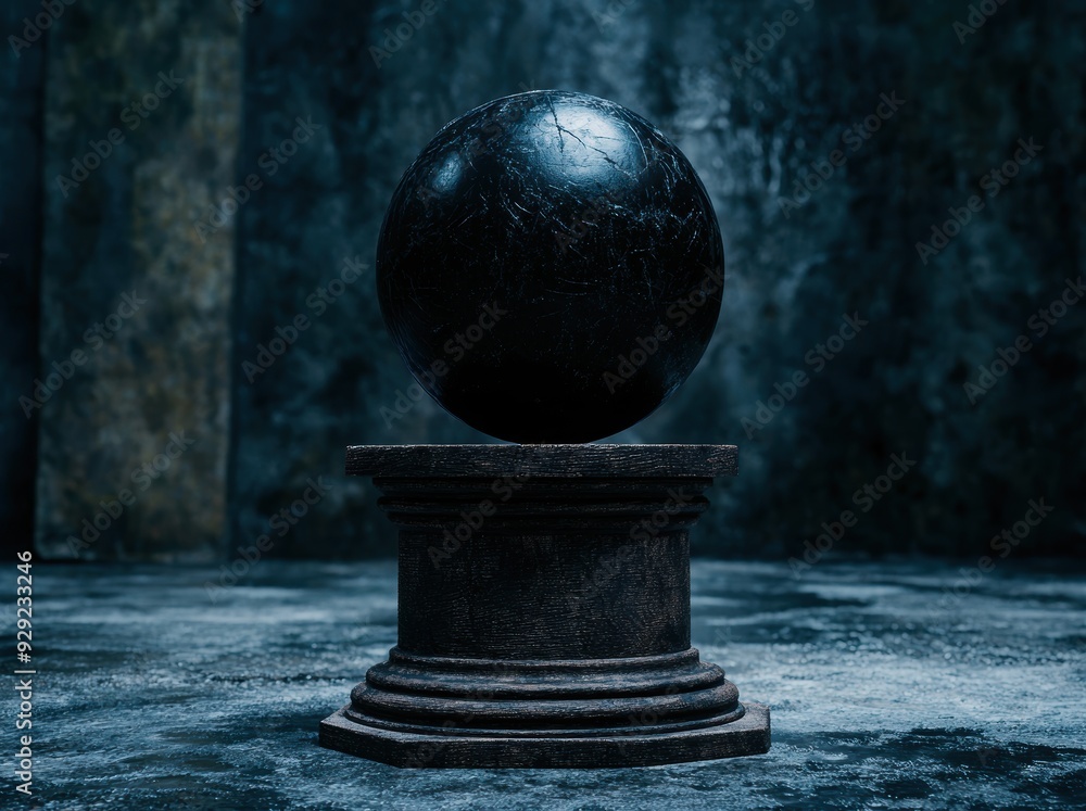 dark mysterious sphere on a pedestal dark mysterious sphere on a pedestal