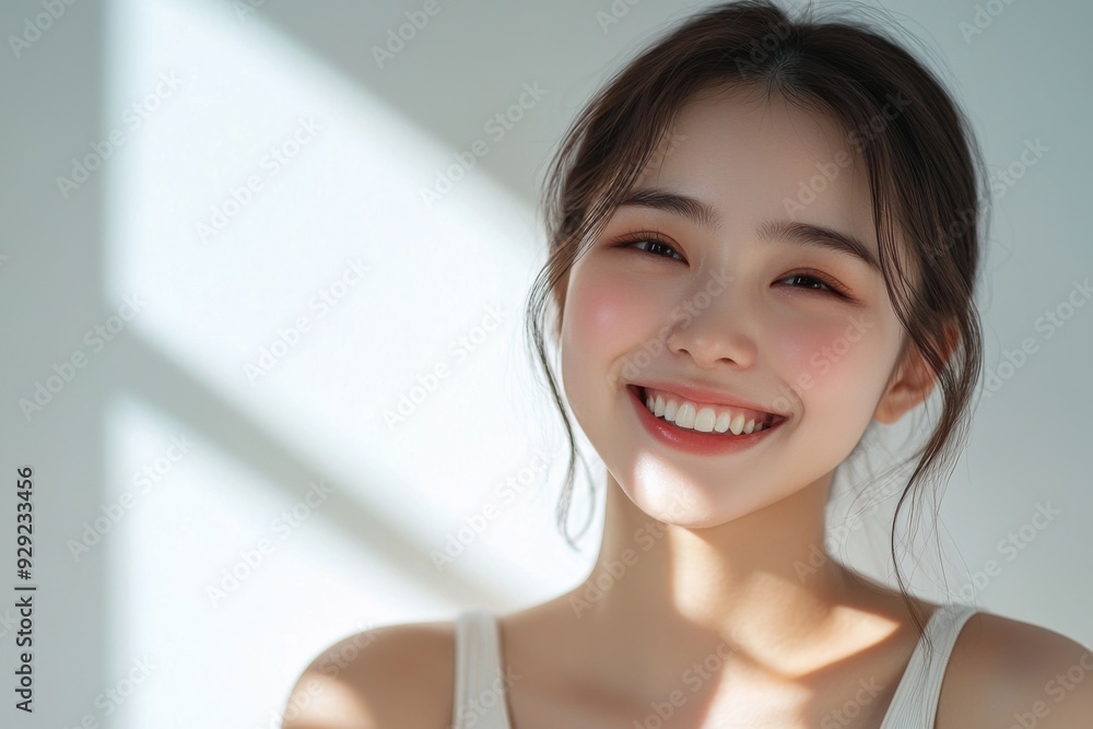 Beautiful young Asian woman smiling and happy created with Generative AI Beautiful young Asian woman smiling and happy created with Generative AI