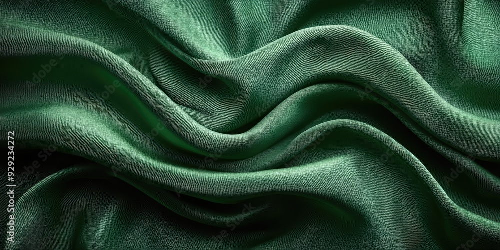 Close-up of Draped Emerald Green Fabric with Textured Surface Close-up of Draped Emerald Green Fabric with Textured Surface