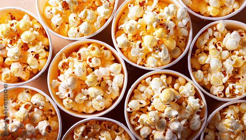 Popcorn in a paper cup top view