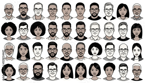 Illustration icône portrait personnes diversité avatar photo profil.