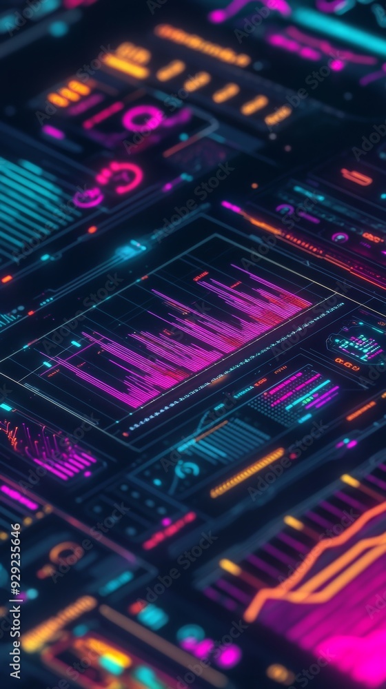Fototapeta premium Futuristic interface displaying complex data and information with neon colors