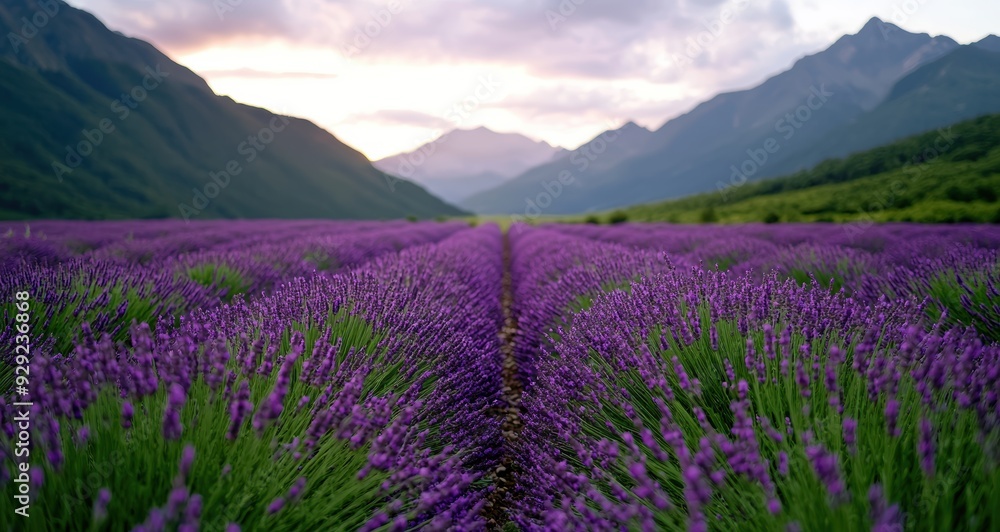 Lavender fields with mountain backdrop Lavender fields with mountain backdrop