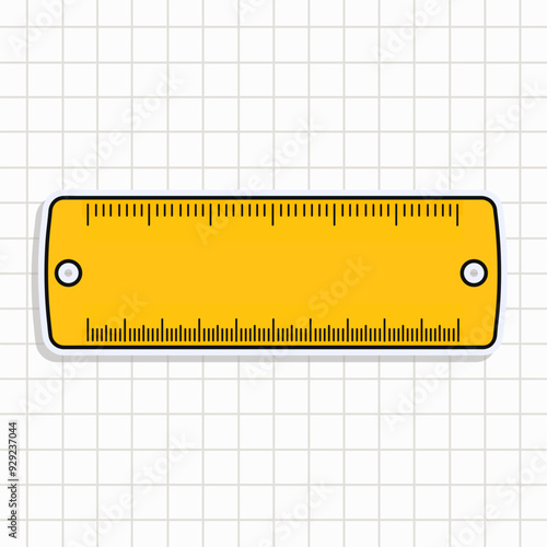 Cute funny Ruler sticker. Vector hand drawn cartoon kawaii character illustration icon. Isolated on background. Ruler card character concept