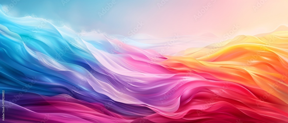 A detailed view of a multihued wave against a backdrop of blue, pink, yellow, orange, and white A detailed view of a multihued wave against a backdrop of blue, pink, yellow, orange, and white