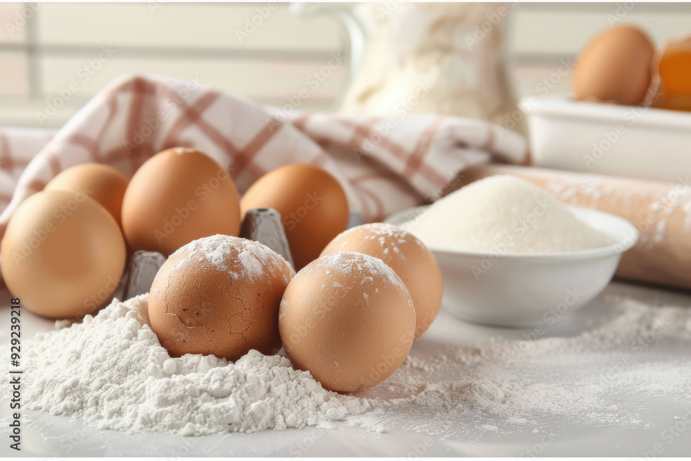 Fresh eggs surrounded by flour, perfect for baking. Ideal for food photography, recipe blogs, and culinary inspiration. Fresh eggs surrounded by flour, perfect for baking. Ideal for food photography, recipe blogs, and culinary inspiration.