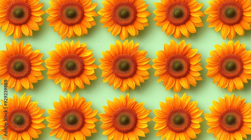 A sunflower cluster on a blue-green canvas with a solitary sunflower at center A sunflower cluster on a blue-green canvas with a solitary sunflower at center