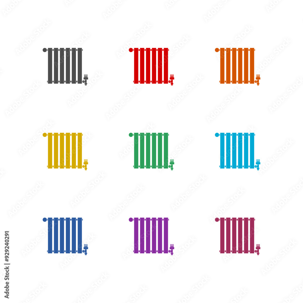 Heating radiator icon isolated on white background. Set icons colorful Heating radiator icon isolated on white background. Set icons colorful