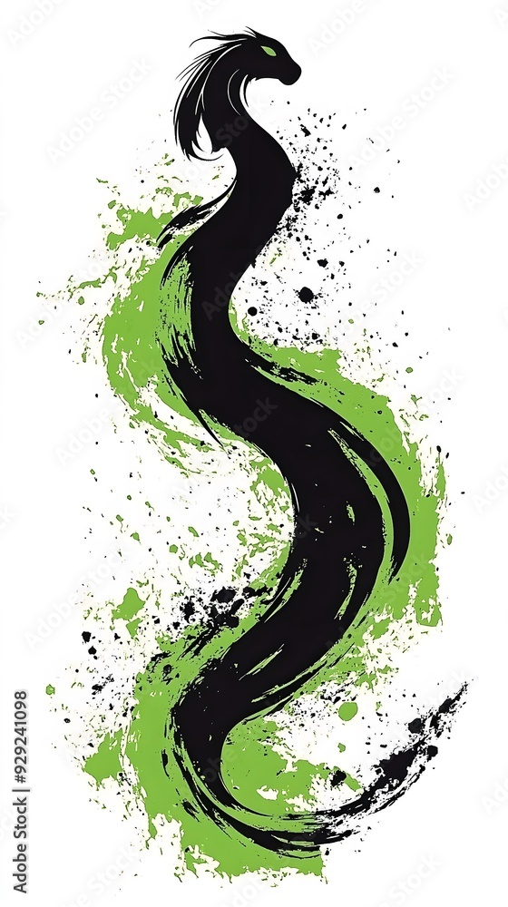 Fototapeta premium Green and Black Paint Stroke on White Background, Abstract Image, Texture, Pattern, Wallpaper, Cover and Screen of Smartphone, Cell Phone, Computer, Laptop, 9:16 and 16:9 Format