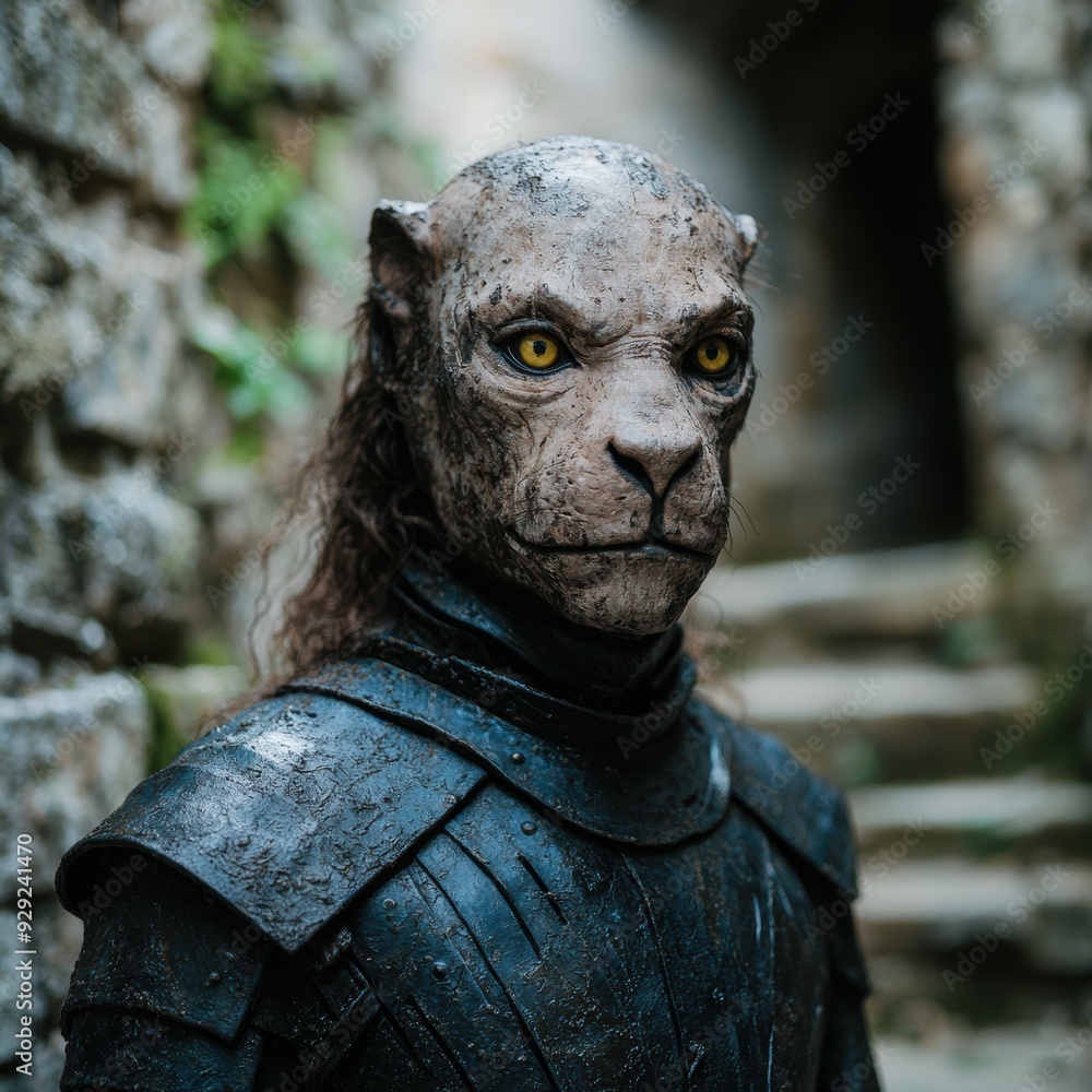 Mysterious armored fantasy creature with glowing eyes Mysterious armored fantasy creature with glowing eyes