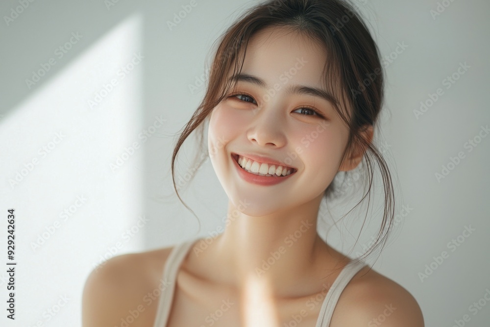 Beautiful young Asian woman smiling and happy created with Generative AI Beautiful young Asian woman smiling and happy created with Generative AI