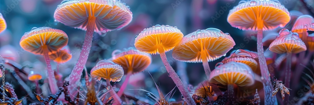 Multicolored variegated mushrooms on the bed of a humid forest Multicolored variegated mushrooms on the bed of a humid forest