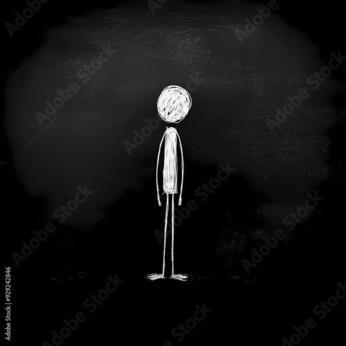 Minimalistic chalkboard stick figure on a rough blackboard background, perfect for conceptual designs, educational materials, and creative graphic projects. photo