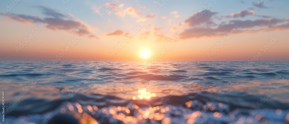 The sun sets over the ocean, viewed from a boat's vantage point on its mirror-like surface The sun sets over the ocean, viewed from a boat's vantage point on its mirror-like surface