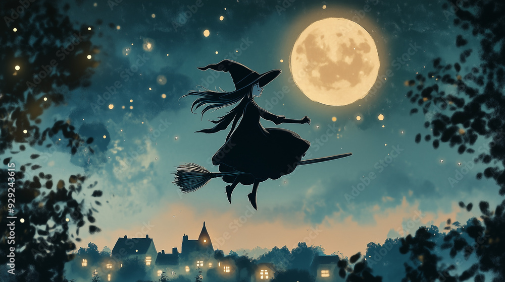 witch flying under the full moon witch flying under the full moon