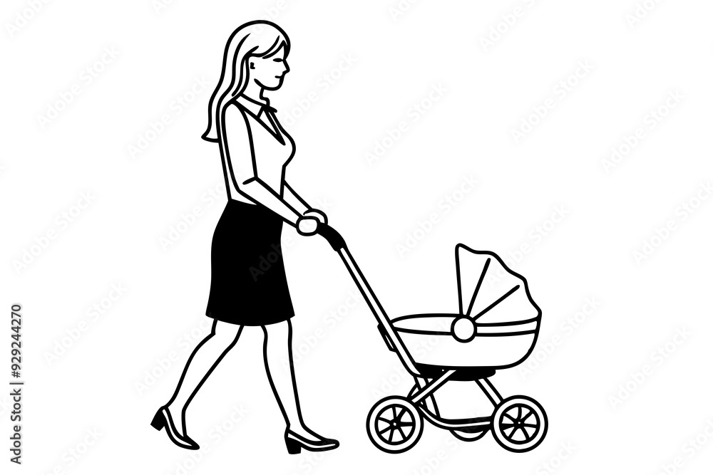 Woman with baby stroller art vector illustration Woman with baby stroller art vector illustration