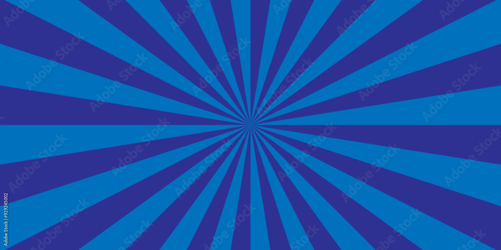 Fototapeta premium Minimal sunrise radiate striped geometric circus light blue sunburst ray vector backdrop texture background. black retro poster shine spiral template design. 