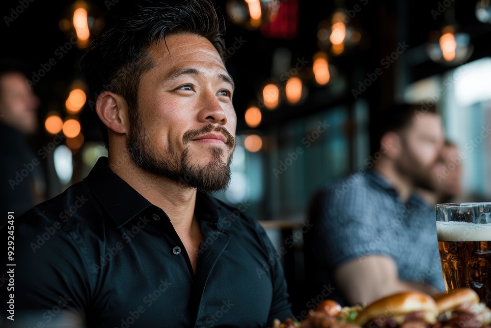 man enjoying a drink and meal at a bar man enjoying a drink and meal at a bar