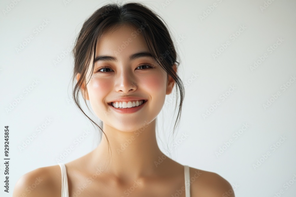 Beautiful young Asian woman smiling and happy created with Generative AI Beautiful young Asian woman smiling and happy created with Generative AI