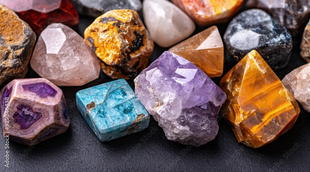 Assortment of natural gemstones and crystals Assortment of natural gemstones and crystals