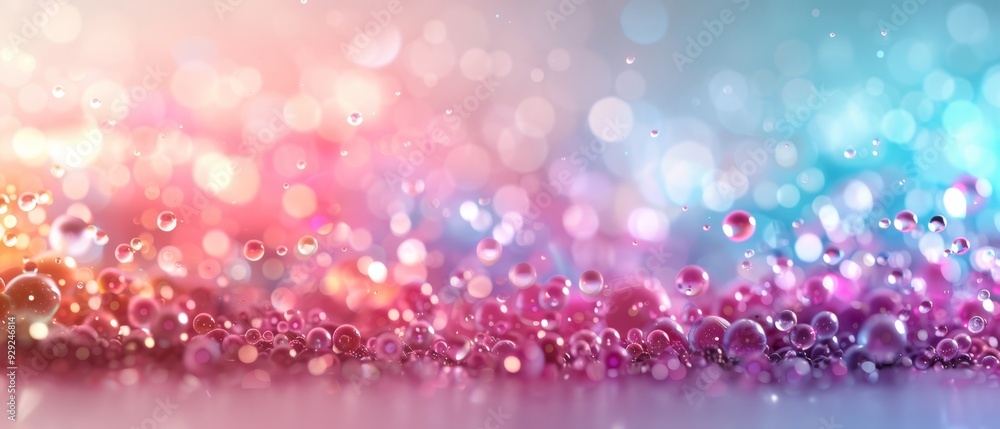  A clearer rendering of bubbles against a blue, pink, and purple background, overlapped by another rendering of similarly blurred bubbles on the same hued backdrop