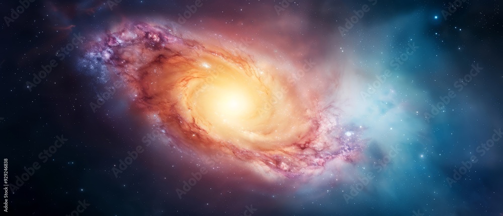 A tight shot of a spiraled object in the heart of the night sky, surrounded by stars and a radiant light at its center A tight shot of a spiraled object in the heart of the night sky, surrounded by stars and a radiant light at its center