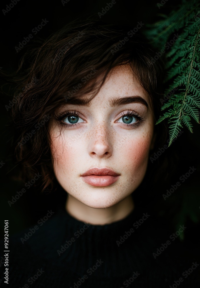 Captivating portrait of a young woman with striking green eyes Captivating portrait of a young woman with striking green eyes