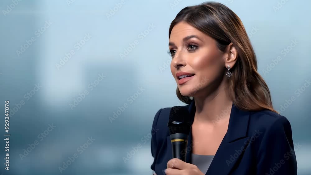 A woman addresses an audience at a conference, sharing insights and engaging with attendees in a modern urban environment. A woman addresses an audience at a conference, sharing insights and engaging with attendees in a modern urban environment.