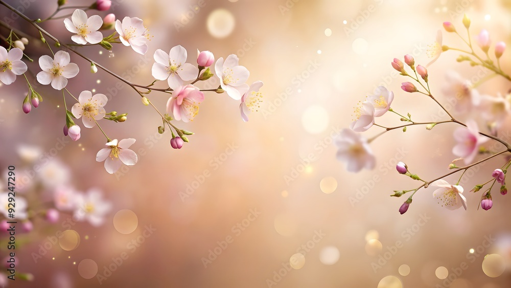 Soft Cherry Blossom Branches with Gentle Bokeh, Elegant Spring Background Soft Cherry Blossom Branches with Gentle Bokeh, Elegant Spring Background