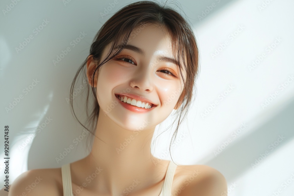 Beautiful young Asian woman smiling and happy created with Generative AI Beautiful young Asian woman smiling and happy created with Generative AI