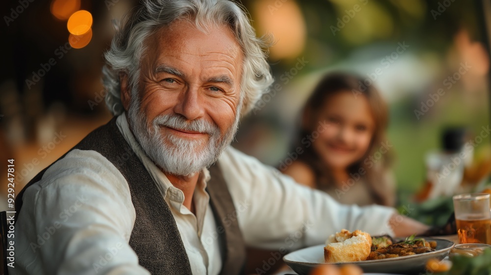 Elderly Man Sharing a Special Meal with Grandchildren at an Outdoor Family Gathering, Emphasizing Love, Connection, and Togetherness Elderly Man Sharing a Special Meal with Grandchildren at an Outdoor Family Gathering, Emphasizing Love, Connection, and Togetherness