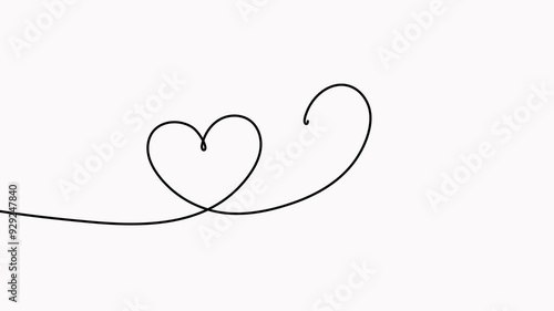 Hearts couple continuous one line drawing video. Love doodle symbol.