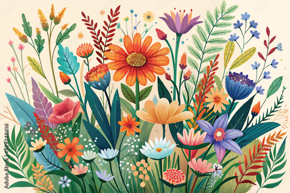 Fototapeta premium Boho Watercolor Wildflowers