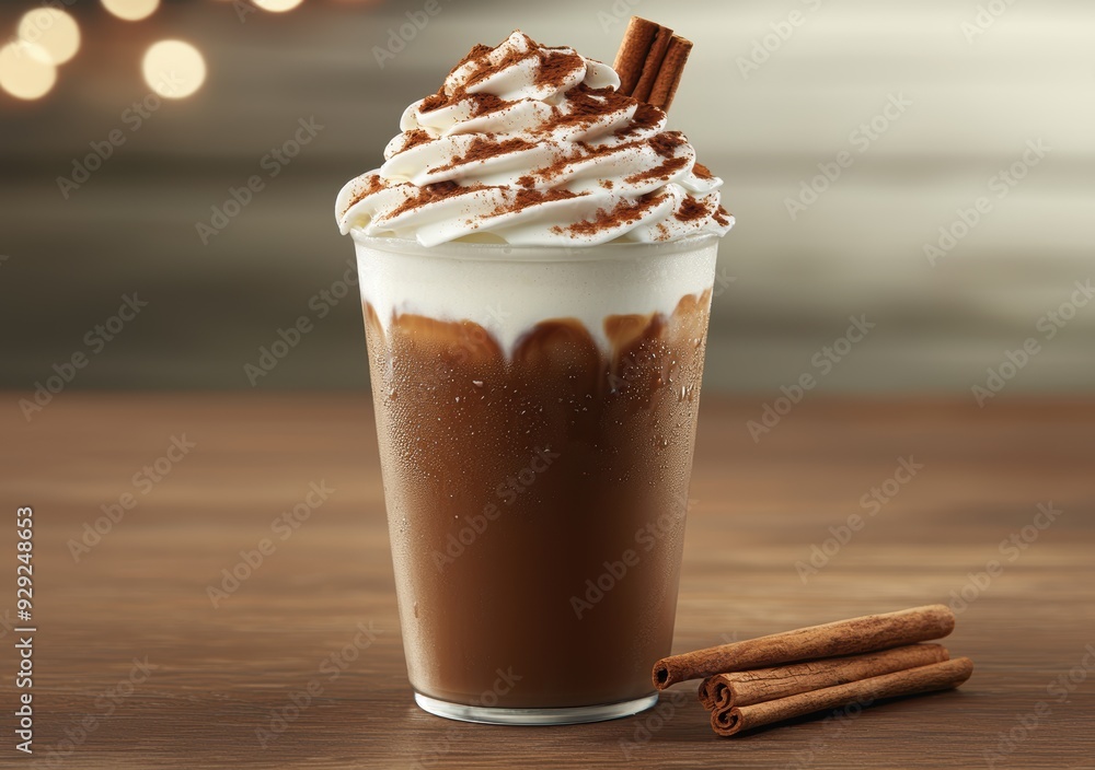 Creamy chocolate milkshake with whipped cream and cinnamon sticks Creamy chocolate milkshake with whipped cream and cinnamon sticks