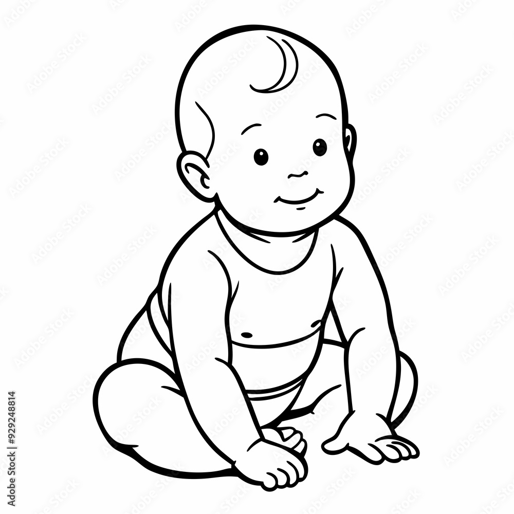Line drawing of baby in diapers art vector illustration Line drawing of baby in diapers art vector illustration