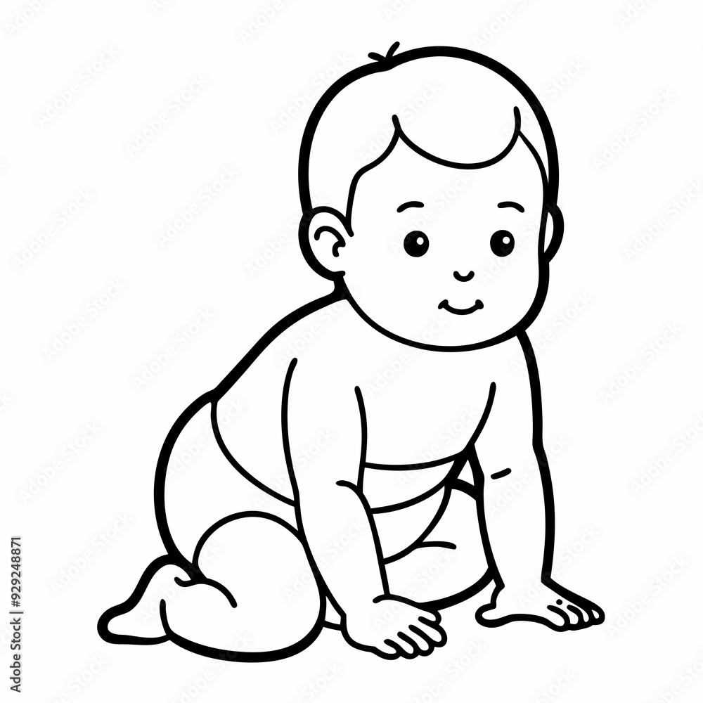 Line drawing of baby in diapers art vector illustration Line drawing of baby in diapers art vector illustration